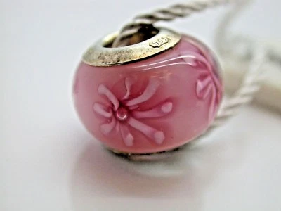 CHARM PERSONA PLATA ESTERLINA .925 ROSA MURANO DISEÑO FLOR NUEVO B23 Foto 1 de 3