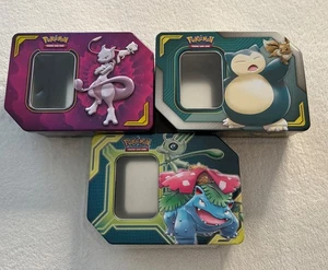Pokémon TCG Tag Team GX EMPTY tins - Set of 3 Mewtwo & Mew Eevee & Snorlax Plus - Picture 1 of 12