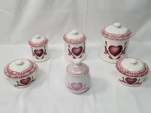 Vintage Country Sponged Red Heart Set of 6 Canisters W/ Lids 1992 House of Lloyd - Picture 1 of 13