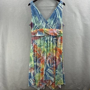 Pappagallo Tropical Print Dress Womens XL Palm Green Blue Sleeveless Sundress - Picture 1 of 15