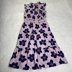 Kate Spade Womens Sz S Grand Floral Dress Purple Smocked Tiered Sleeveless - Picture 1 of 11