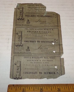 1860's Confederate Union Soldier's 3 Ticket on B&O Railroad Civil War #22 - Picture 1 of 7