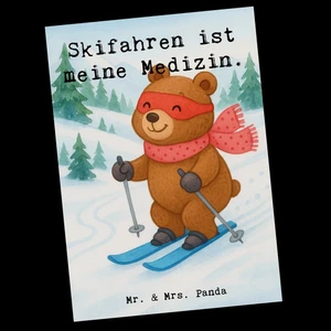 Postkarte Hase Skifahren Design - Geschenk Skisport Auszeichnung Dankeskarte - Bild 1 von 5