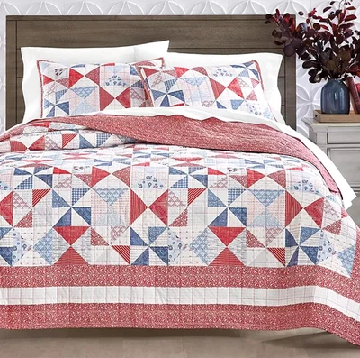 Edredón doble reversible de algodón con retazos Charter Club Americana Heirloom Foto 1 de 4
