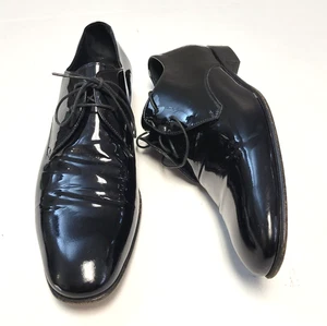 SALVATORE FERRAGAMO scarpe smoking uomo pizzo vernice 9,5 D nero MADE IN ITALIA - Foto 1 di 7