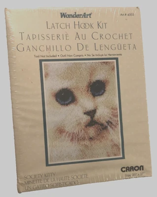 Wonder Art Caron Society Kitty 4503 Latch Hook Kit 20" X 27" Cat Vintage 90s New - Image 1 of 2