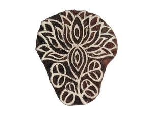 Floral Lotus Printing Stamp 5.4 x 6.2cm Indian Hand Carved Wooden Block - Picture 1 of 3