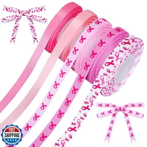 Cinta de grosgrain rosa satinado y caliente para concientización sobre el cáncer de mama Whaline 50 yardas  - Imagen 1 de 5