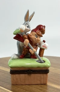 PHB Porcelain Hinged Trinket Box Looney Tunes Elmer Fudd And Bugs Bunny - Picture 1 of 10