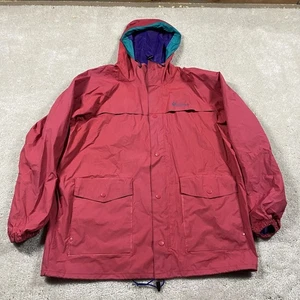Vintage Columbia Jacket Mens L Red Hooded Nylon PVC Rain Parka Outdoors 90s - Picture 1 of 9