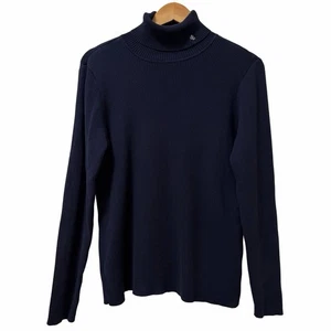 Lauren Ralph Lauren Womens Ribbed Turtleneck Top Size XL Navy Capsule Preppy - Picture 1 of 5