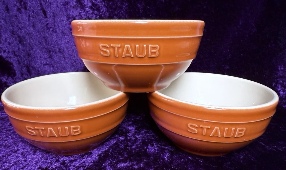 Staub Ceramic Bowl Set Orange 4.7 in Ceramic Made in France 3 pc Lot - Image 1 of 4