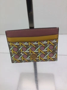 Tory Burch Pink Yellow Printed Coated Canvas Card Wallet - Bild 1 von 4