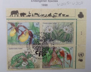 NACIONES UNIDAS VIENA SG V205-V208 1996 JUEGO DE SELLOS USADOS ESPECIES EN PELIGRO DE EXTINCIÓN  - Imagen 1 de 1