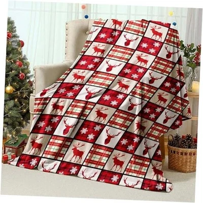 Рождественский плед 50 «X 60» красный и черный дизайн пушистый буйвол клетку олень - Изображение 1 из 4