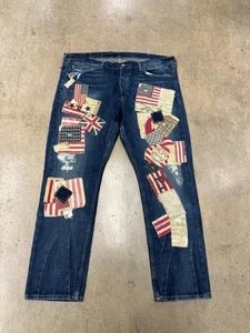 De Colección Ralph Lauren Polo Denim Suministro Bandera Azteca Retazos Deportista Denim Jeans 40 - Imagen 1 de 5