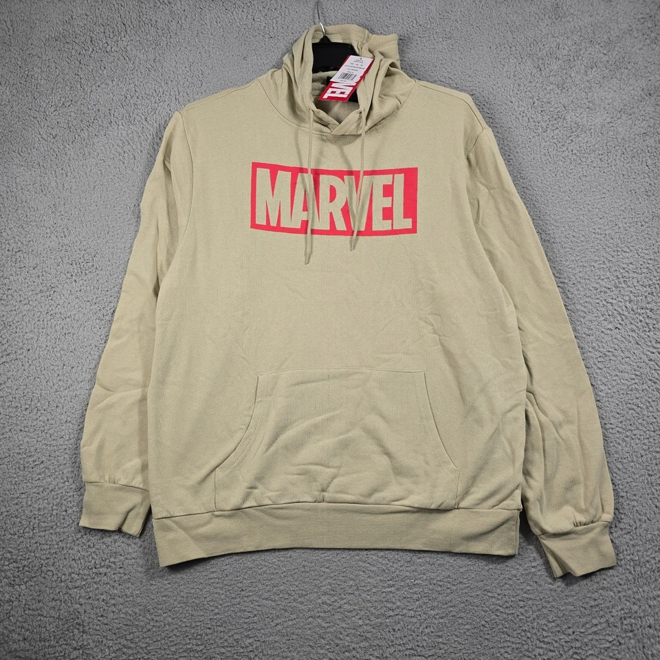 MARVEL COMICS Hoodie Mens 2XL XXL BEIGE LIGHTWEIGHT Sweatshirt Disney Casual