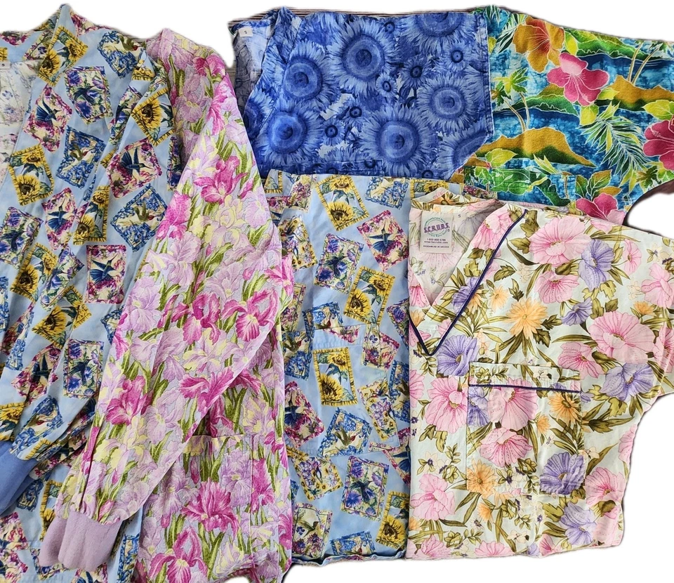 Cardigãs femininos Scrubs Tops tamanho pequeno LOTE DE 6 enfermeiras higienistas dentais veterinárias - Imagem 1 de 4