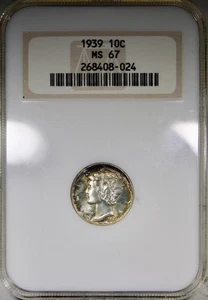 1939 Mercury Dime NGC MS67 Rainbow Toned Color OLD FATTY HOLDER - Picture 1 of 4