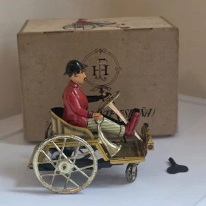 Made In Spain Antik Blech Litho Fahrer Auto, Boxed Wind Up Key - Bild 1 von 9