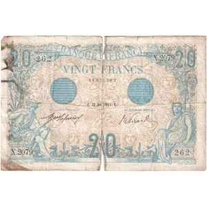 Frankreich, 20 Francs, blau, 1912-07-25, X.2079, sehr guter Zustand - Bild 1 von 2