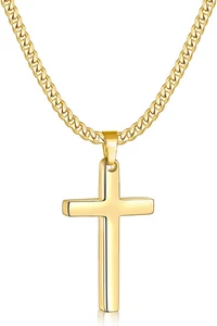 Vergoldete Kreuz Halskette für Herren, Herren Kreuz Halsketten mit 3,5 mm Kette und St - Bild 1 von 12