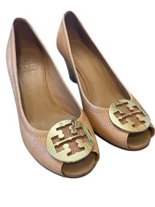 Tory Burch Sally 2 Womens Leather Open Toe Wedge Shoes Royal Tan Size 9 M - Picture 1 of 6