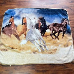 Running Horses Lap Throw Blanket 47"x57" Soft Fleece Equestrian Western Cowboy - Picture 1 of 6