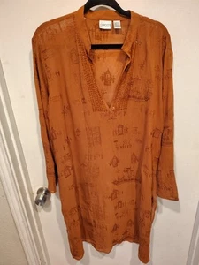 Chico's braun bestickt transparente Seide Long Tunika Kleid Top Gr. 3 (XL) Schwimmen Abdeckung - Bild 1 von 8