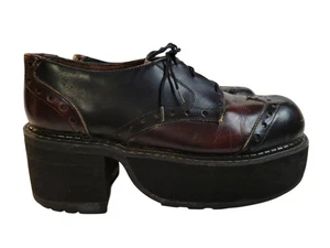 Vtg Chunky Womens Platforms Jokers Wild Harlequin Oxford Goth Punk US 10 - Picture 1 of 8