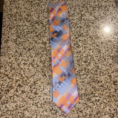 THE BIG KNOT Steven Land Hombre Seda XL Corbata Diseñador Geométrica Naranja Azul Foto 1 de 3