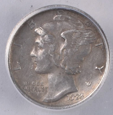 Moneda de diez centavos de plata Mercury 1923 - detalles ANACS AU50  Foto 1 de 3