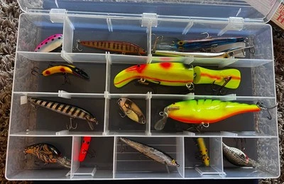 Lot Of  14 Vintage Fishing Lures Rapala Swim Whiz, Jerkbait, Super Shad Rap, Etc - Image 1 of 4