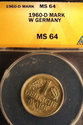 1960-D ANACS MS-64 Germany "Federal Republic" KM-110 One Mark #E0840 - Image 1 of 2
