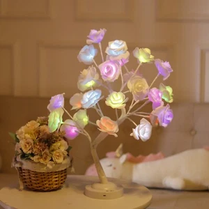 16LED Rose Tree Table Lamp LED Rose Flower Fairy Tree Light Christmas - Picture 1 of 9