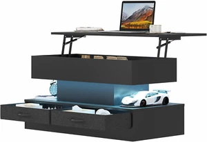 Lift Top Coffee Table, 2-Tier LED Side Tea Table with Hidden Compartment & 2 Fab - Picture 1 of 12