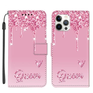 Bling Personalized Case Flip Wallet Leather Cover For iPhone 16 Pro 13 12 14 15 - Picture 1 of 108