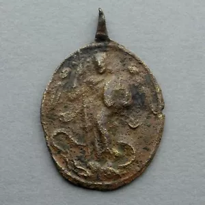 Französische, antike (17.) religiöse Medaille. St. Michael, Michael Erzengel. - Bild 1 von 4