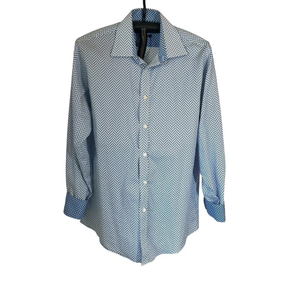 Sean John 长袖蓝色白色法国袖口纽扣男式 16-34/35 码 — 第 1/4 张图片