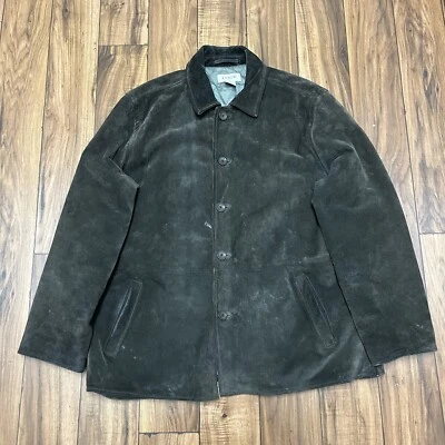 Abrigo Chaqueta Vintage J Crew Cuero Gamuza Años 90 Marrón Forrado Pesado Hombre’s Grande Foto 1 de 4