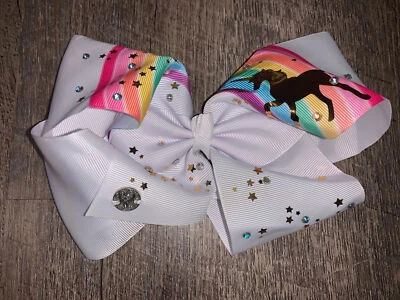 JoJo Siwa Blanco Arco Iris Estrás Oro Unicornio Estrella Pelo Lazo Foto 1 de 4