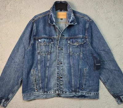 LUCKY BRAND Trucker Jean Jacket Mens Extra Large XL BLUE Denim Distressed NWT - Image 1 of 4