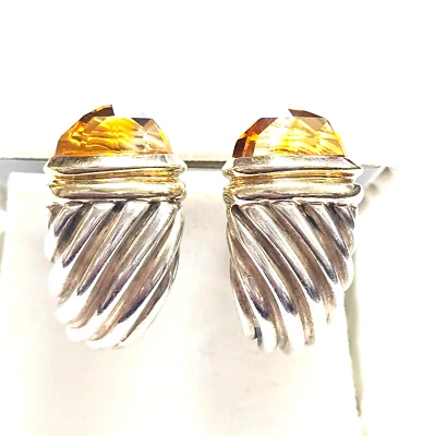 Auténticos pendientes de citrino de plata de ley/oro amarillo "David Yurman" Foto 1 de 4