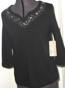 ***ALLYSON WHITMORE KNIT TOP SHIRT SIZE PS BLACK BEADED NWT - Picture 1 of 1