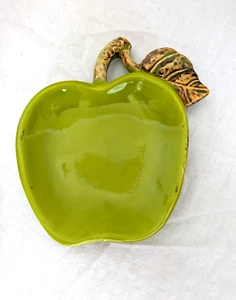 Green Apple Artisan Trinket Dish Granny Shape Avocado Glaze USA VF.61 - Picture 1 of 9
