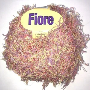 Fiore Eyelash Yarn Yellow Coral Purple Made in Italy One Ball Variegated - Picture 1 of 5