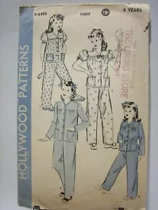 VTG 40's ~ Hollywood Pattern #1007 ~ Girl's Two-Piece Pajamas ~ 8 Years - Picture 1 of 2