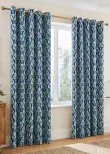 228x228cm Luxury Blue Green Shade Eyelet Curtain Blackout Full Lined New Home UK - Picture 1 of 4