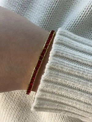 Tennis Red Ruby Sterling silver 925 Gold plated Bracelet 7” inch 4MM - Image 1 of 4