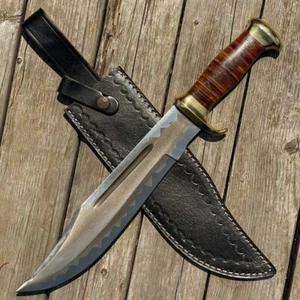 Custom Handmade Stainless Steel Hunting Bowie Knife With Leather Sheath - Picture 1 of 5